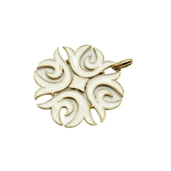 Crown Trifari White Enamel Modernist Abstract Pendant Necklace Chain Needed - Picture 3 of 4